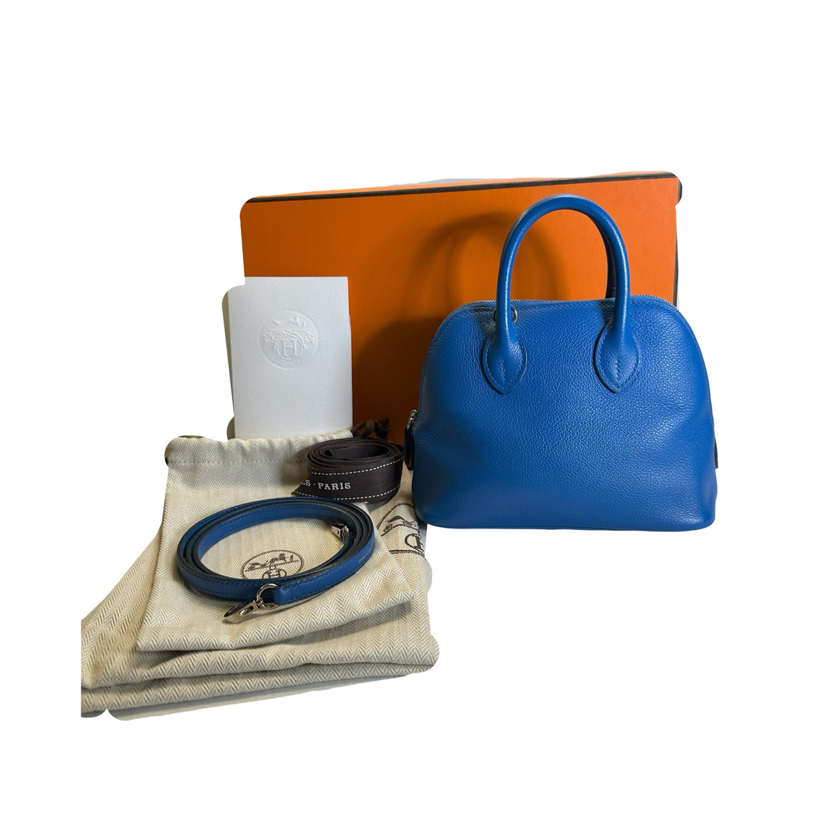 Used HERMES Epsom leather Bolide Mini Handbag Blue