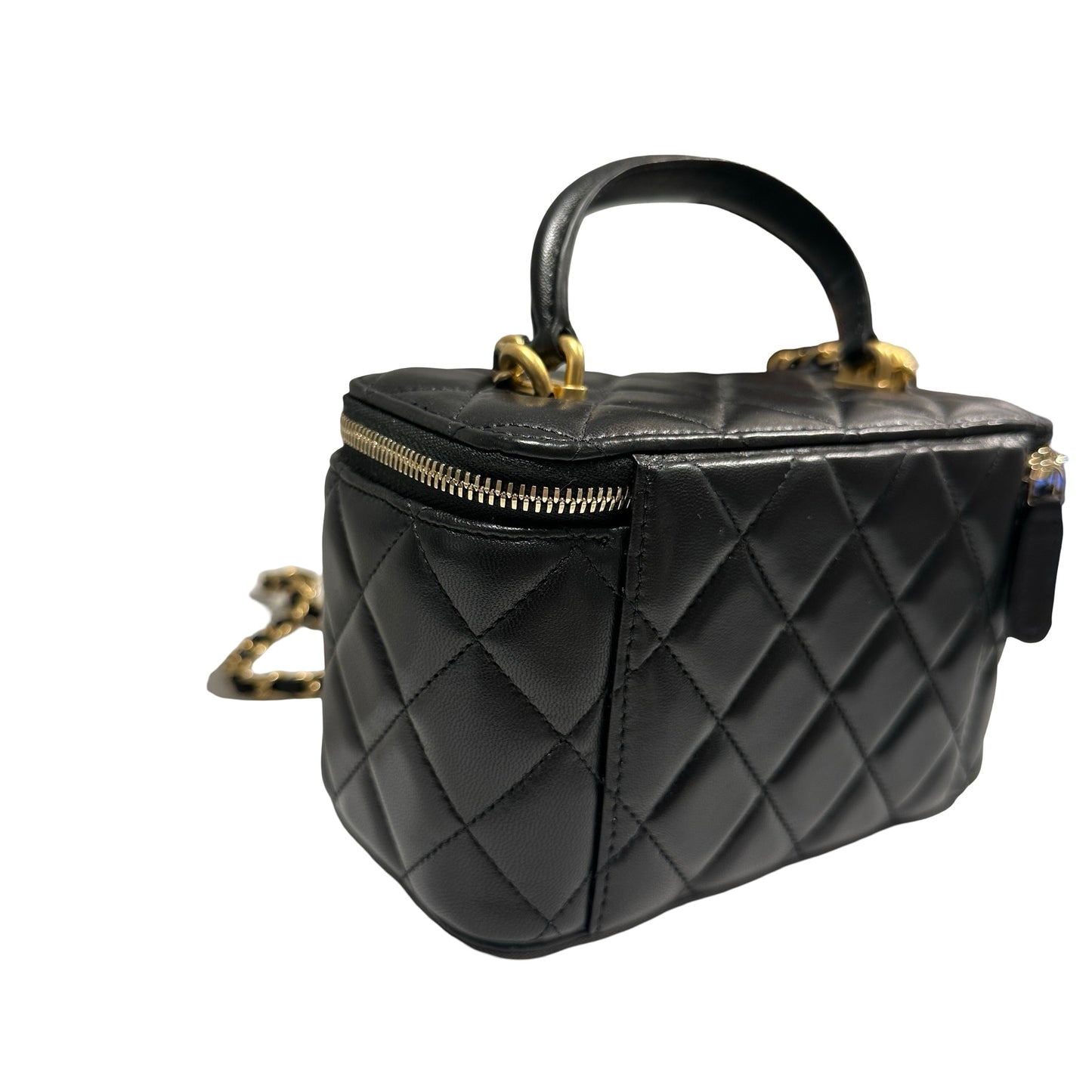 Used CHANEL Matelassé Lambskin Vanity Case Vanity case Black Gold