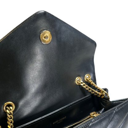 Used YVES SAINT LAURENT Lambskin Loulou Shoulder Bag Black GHW