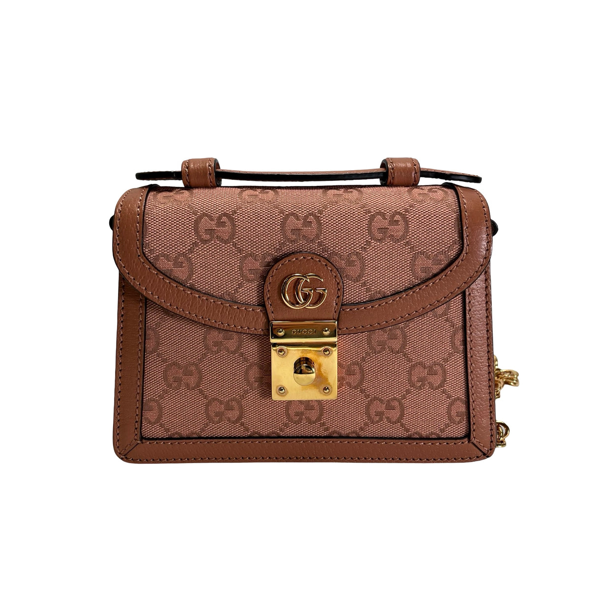 Used GUCCI GG CANVAS Ophidia GG Supreme Mini Chain Shoulder Bag Pink GHW