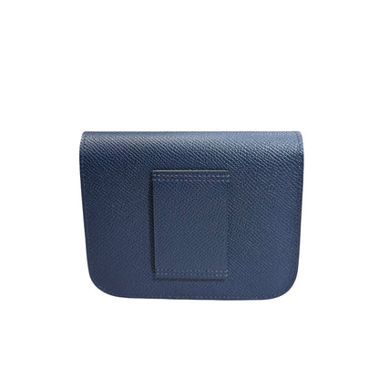 Used HERMÈS Leather Used Hermès Leather Constance Slim Wallet Wallet Navy Blue GHW