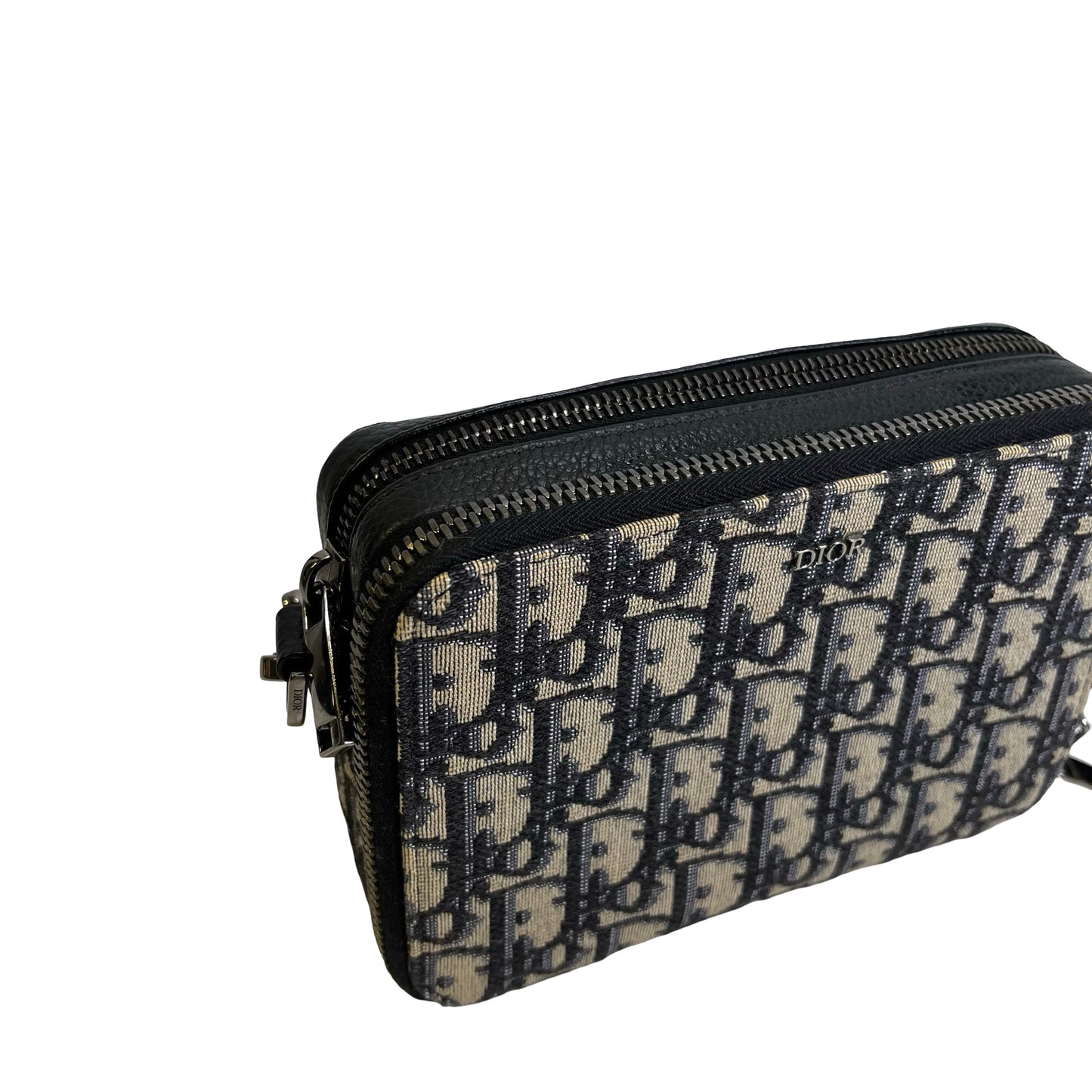 Used DIOR Oblique Jacquard Oblique Roller Messenger Bag Camera Bag Navy Blue Beige