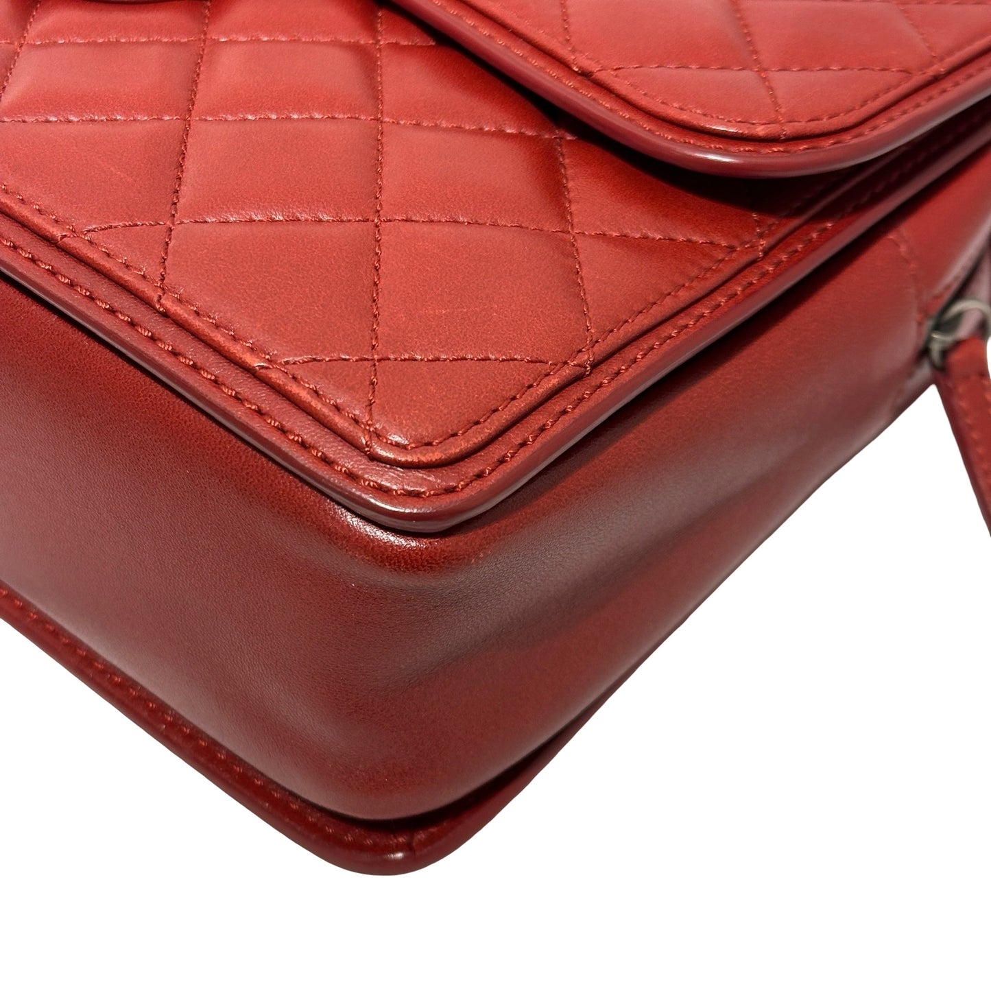 Used CHANEL Lambskin Large Citizen Zip Double Flap Bag Chain Shoulder Bag Red PHW