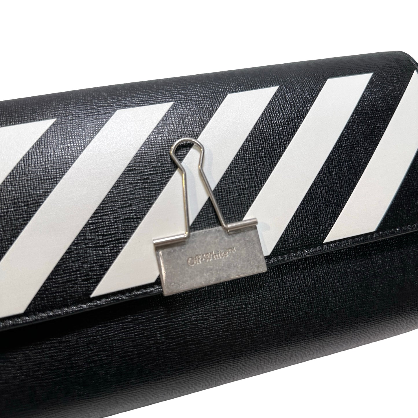 Used OFF WHITE Leather Chain-strap binder wallet Wallet Black White PHW
