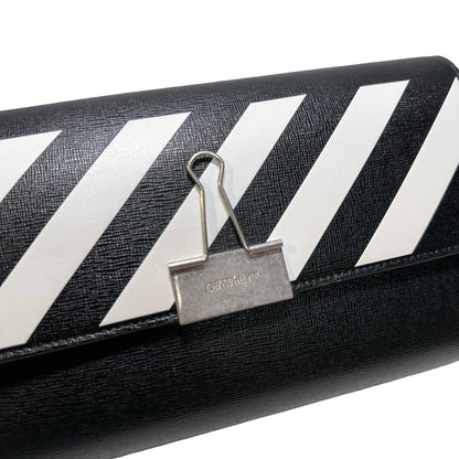 Used OFF WHITE Leather Chain-strap binder wallet Wallet Black White PHW