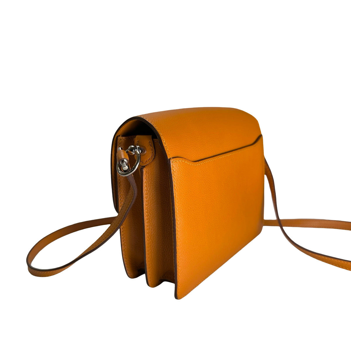 Used HERMES Leather Mini Roulis Crossbody Bag Orange
