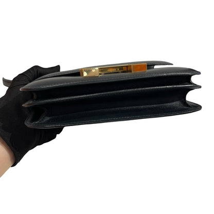 Used HERMES Box Calf Mini Constance Shoulder Bag Black Gold