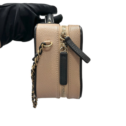 Used CHANEL Calfskin Leather Cross Body Bag Beige GHW