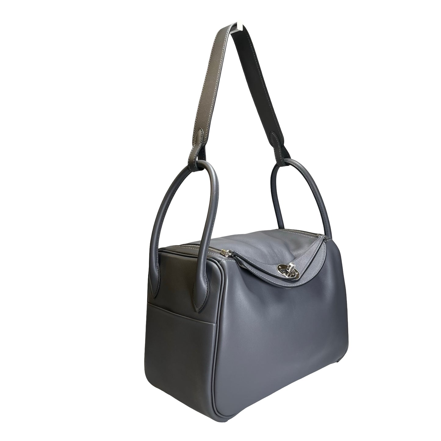 Used HERMES Clemence Lindy 26 Shoulder Bag Gris Etain PHW