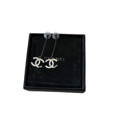 Used Chanel Earrings White Black