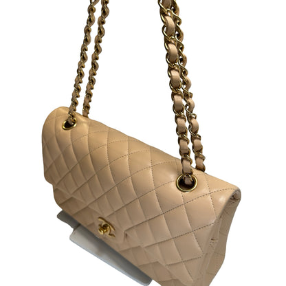 Used CHANEL Lambskin Classic Flap 25cm Chain shoulder bag Beige GHW
