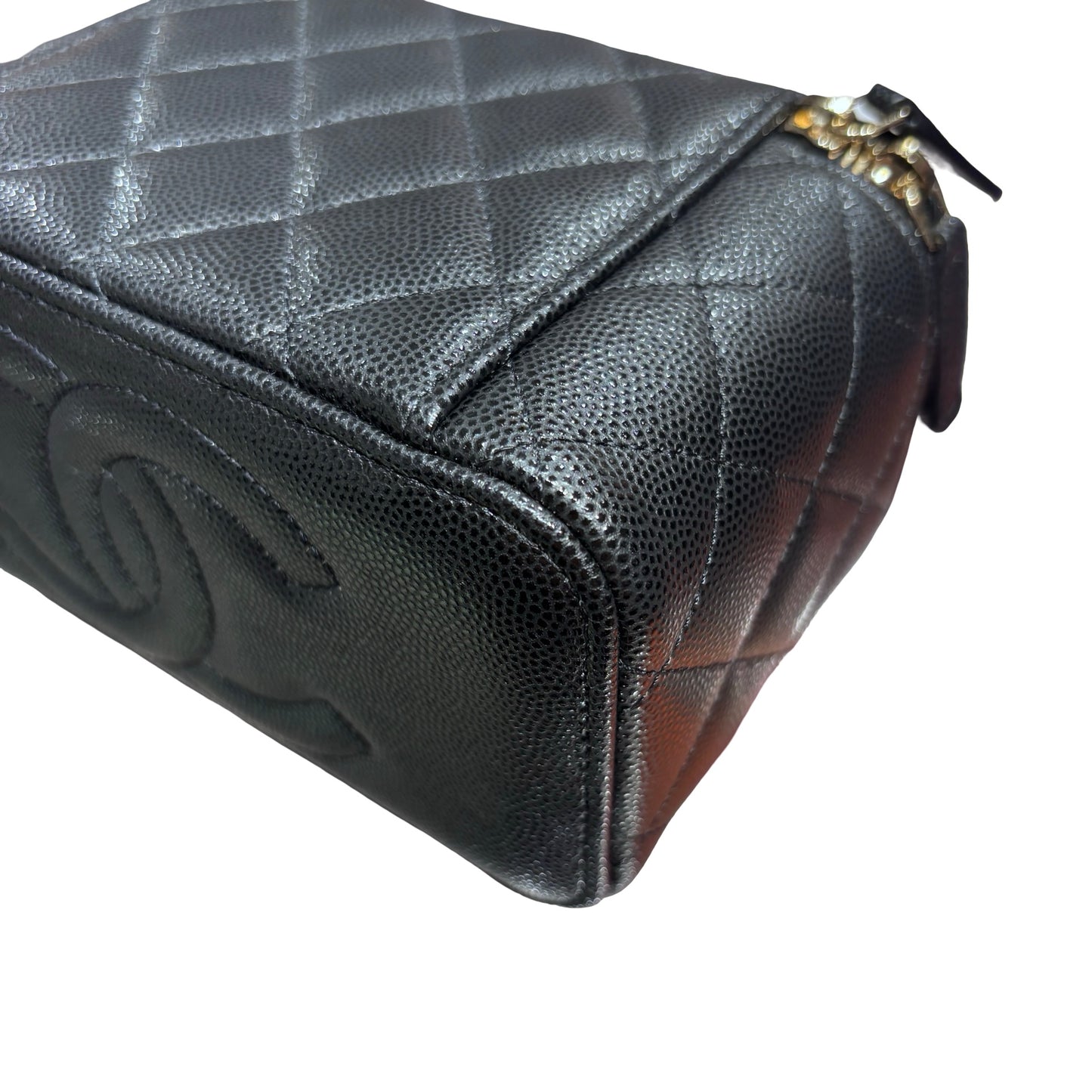 New CHANEL Vanity Case With Handle Clutch Black PHW