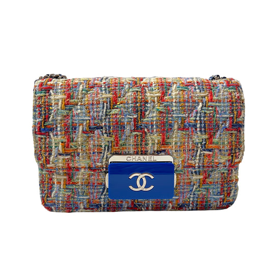 Used CHANEL beauty lock mini tweed Shoulder Bag Multicolor Blue PHW