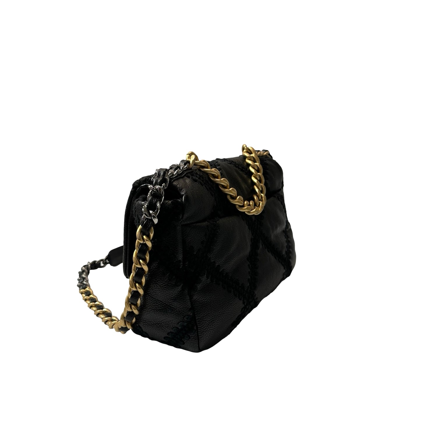 Used CHANEL Calfskin Leather 19 Small Calfskin Shoulder Bag Black GHW
