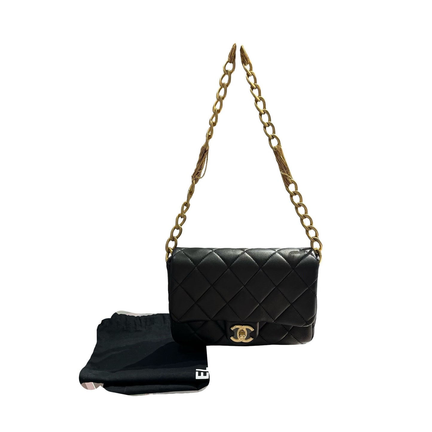 Used CHANEL Lambskin 23A Tassel hobo Hobo Bag Black Gold