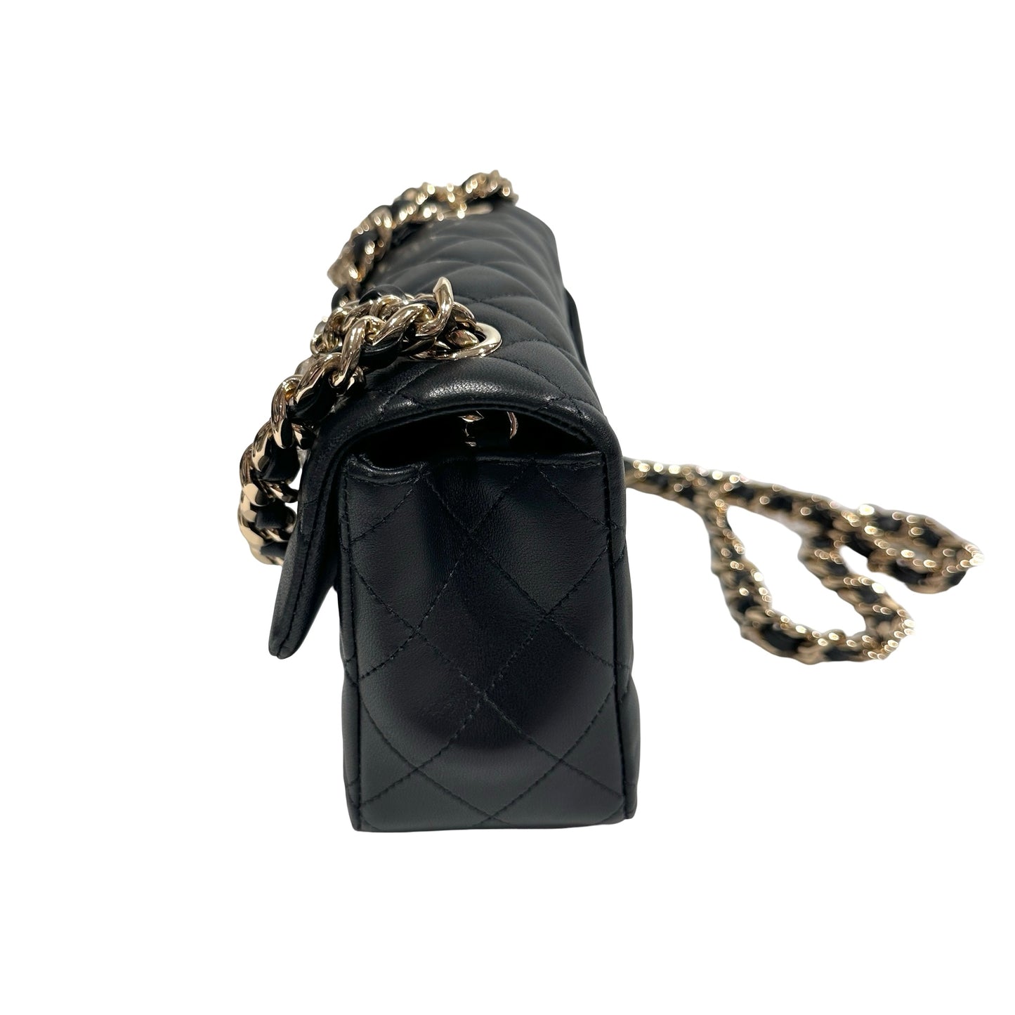 Used CHANEL Lambskin Quilted Mini Flap Bag Coco Charms Mini Bag Black Gold Hardware