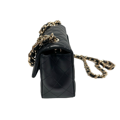 Used CHANEL Lambskin Quilted Mini Flap Bag Coco Charms Mini Bag Black Gold Hardware