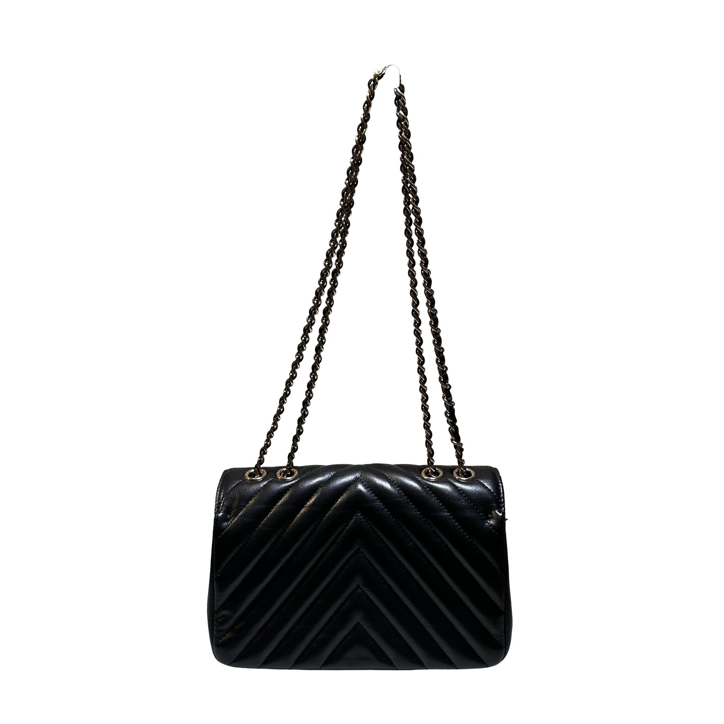 Used CHANEL Chevron Lambskin Chevron Flap Bag Chain Shoulder Bag Black Gold