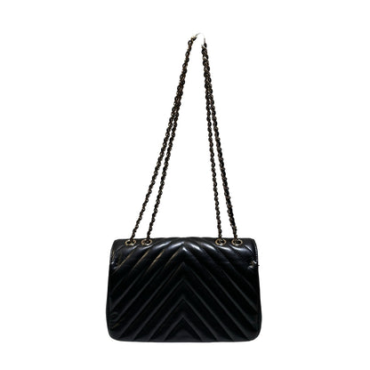 Used CHANEL Chevron Lambskin Chevron Flap Bag Chain Shoulder Bag Black Gold
