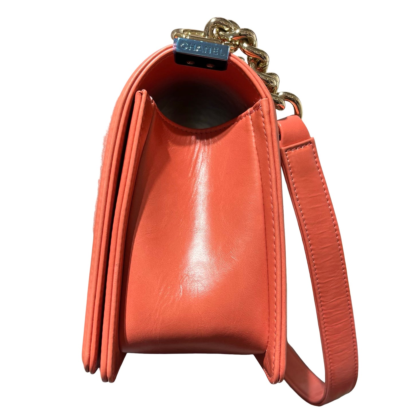 Used CHANEL Small Boy Chain Shoulder Bag Pink GHW