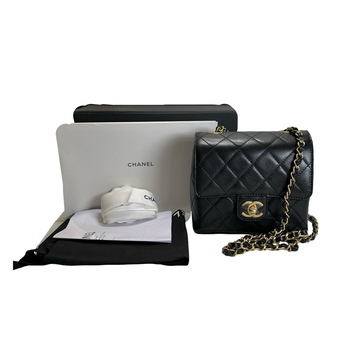Used CHANEL Quilted Mini Flap Bag Chain Shoulder Bag Black Gold