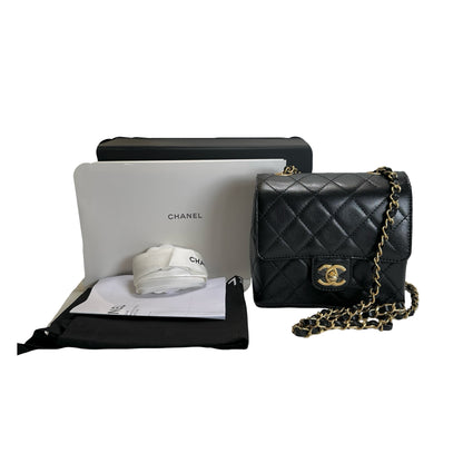Used CHANEL Quilted Mini Flap Bag Chain Shoulder Bag Black Gold