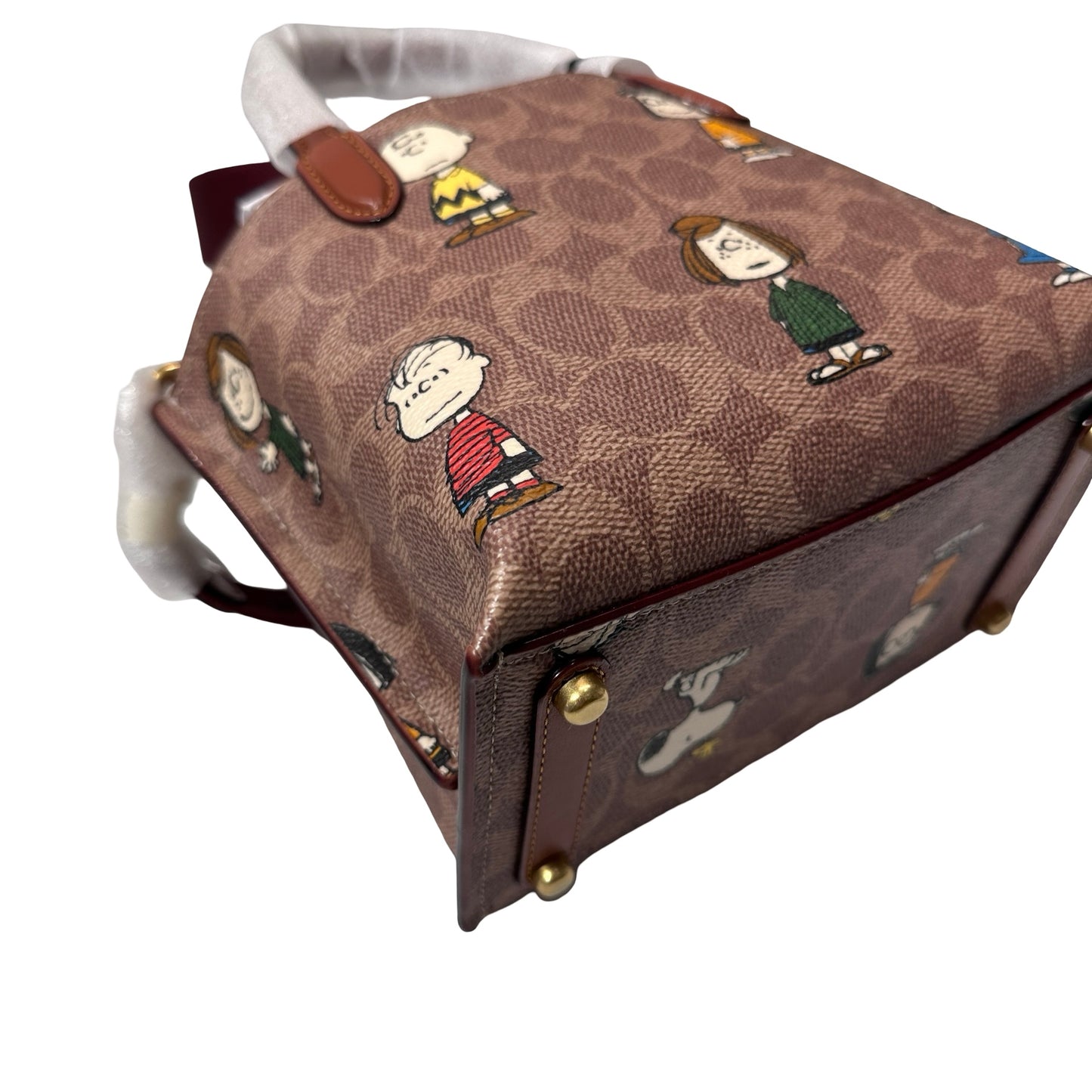 New COACH Canvas Coach X Peanuts Willow 18 Cross Body Bag Brown Red GHW