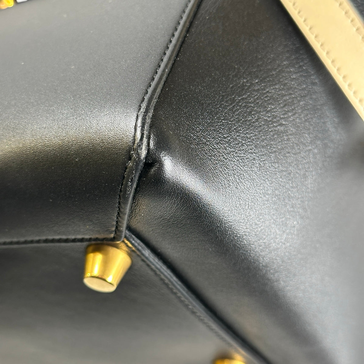Used CELINE Leather Belt Bag Handbag Black Beige