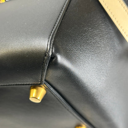 Used CELINE Leather Belt Bag Handbag Black Beige