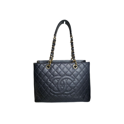 Used Chanel Caviar Leather GST Tote Bag Black GHW