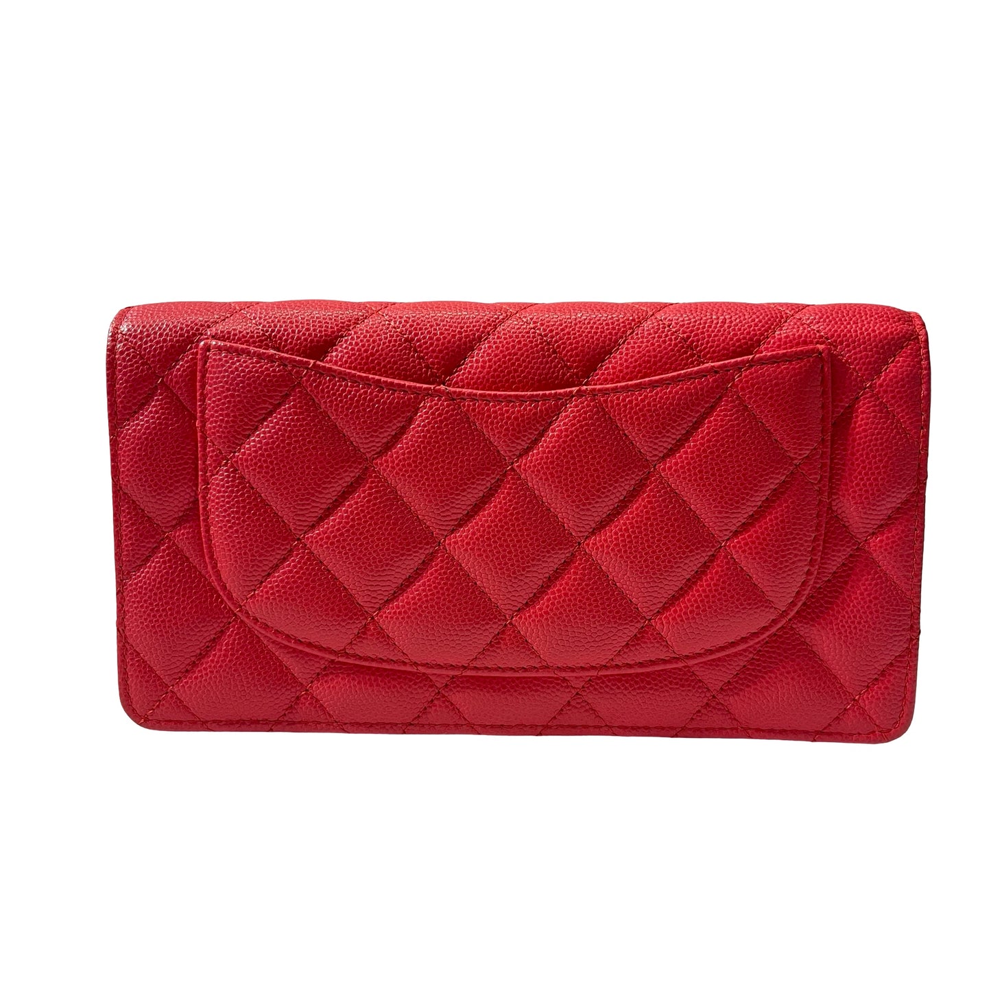 Used CHANEL Calfskin Leather Wallet Red GHW