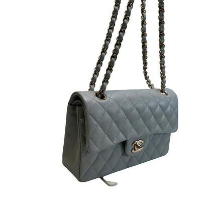 Used CHANEL Quilted Caviar CF23 Chain Shoulder Bag Light Blue GHW