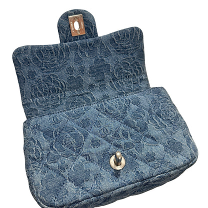 Used CHANEL Denim 23P CAMELIA HEART CRUSH FLAP Cross Body Bag Denim Blue