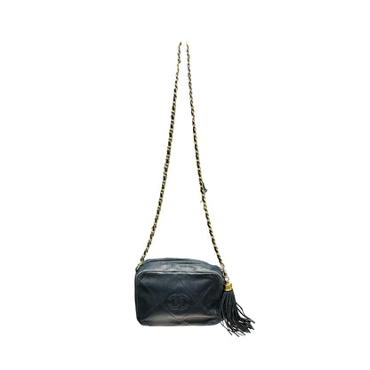 Used CHANEL Lambskin Leather Vintage Chain Bag Chain Shoulder Bag Black