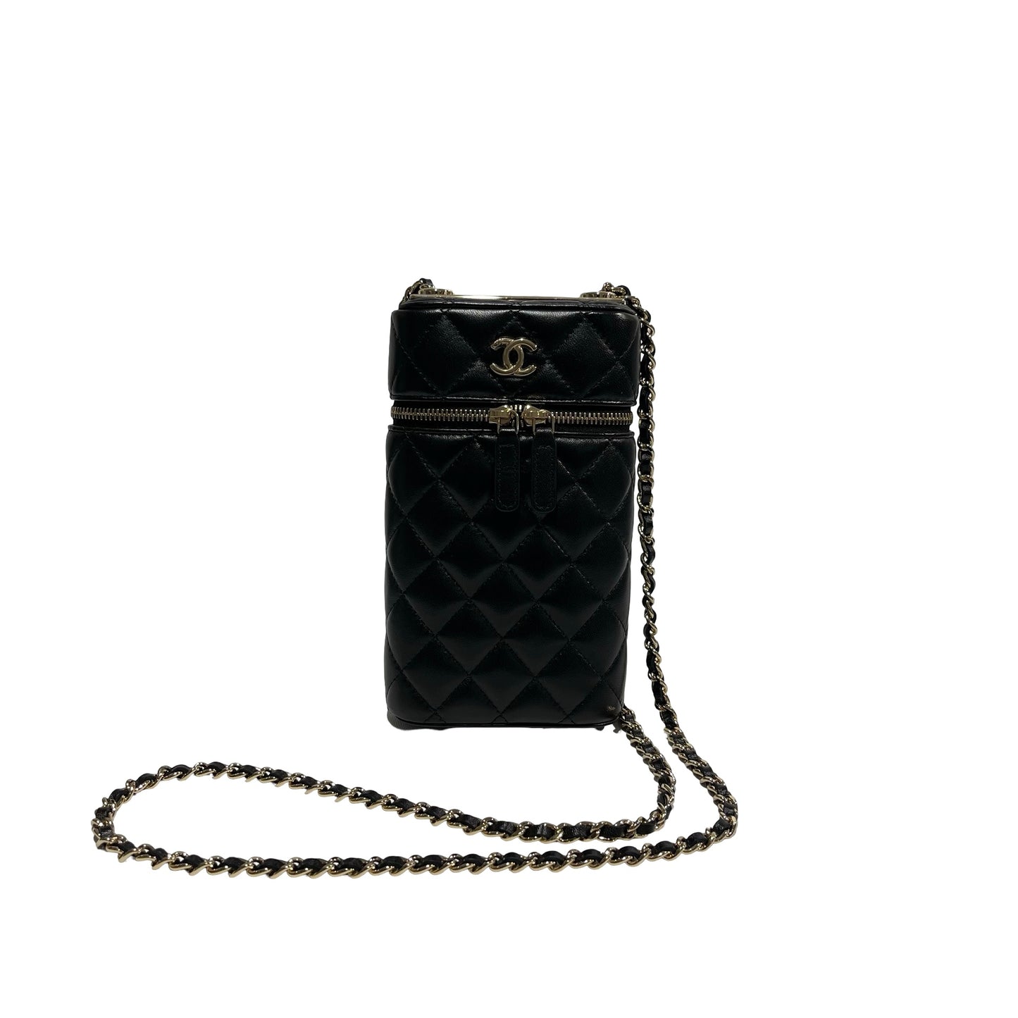 Used CHANEL Lambskin Leather Cross Body Bag Black GHW