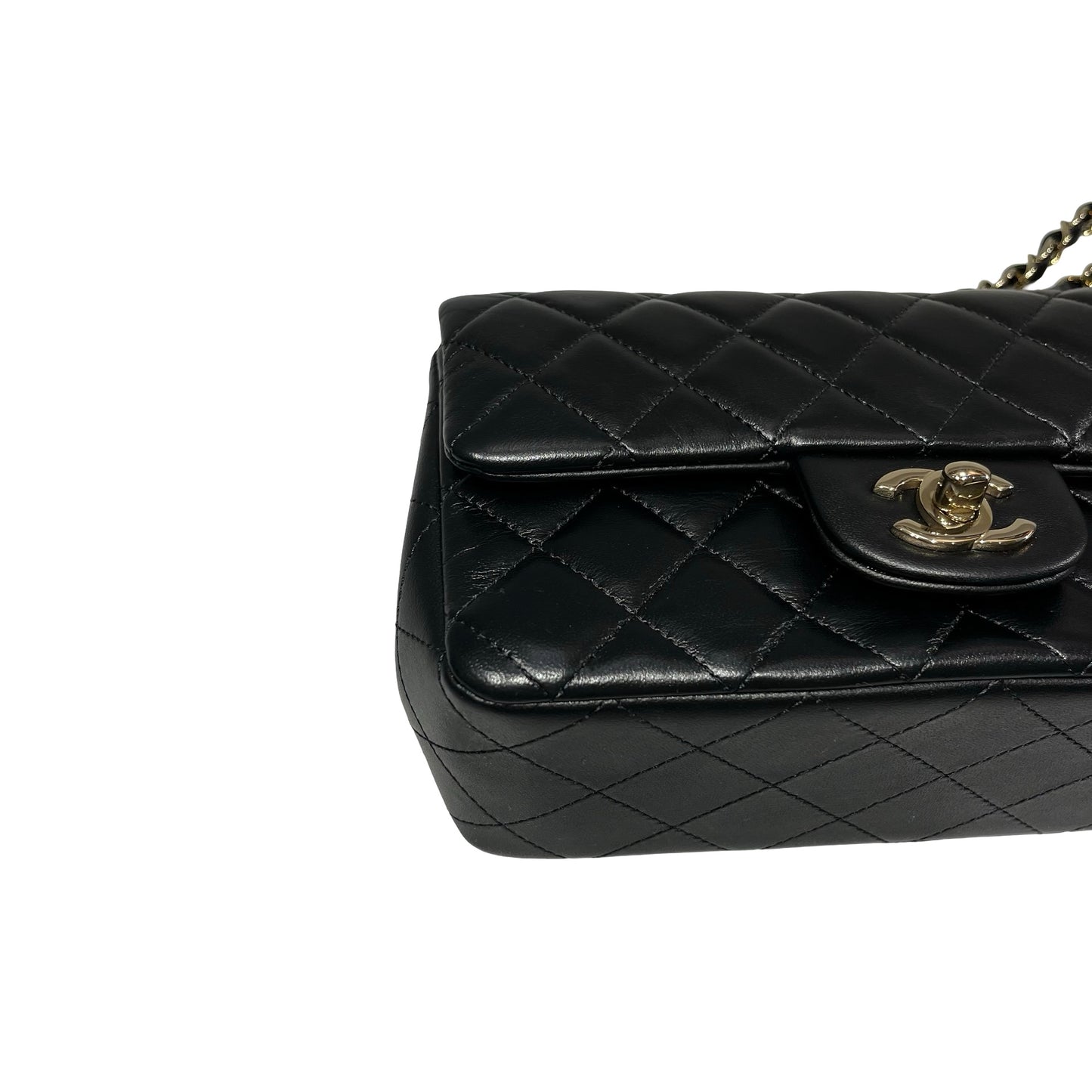 Used CHANEL Lambskin Leather 20 Mini Flap Cross Body Bag Black GHW