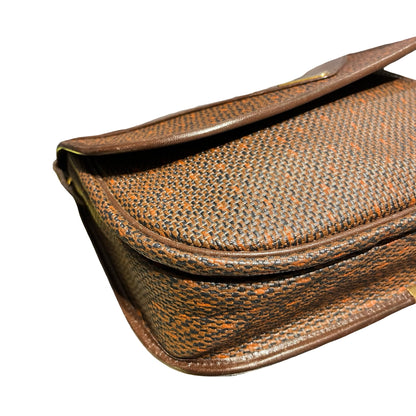 Used SAINT LAURENT Canvas Vintage Crescent Shoulder Cross Body Bag Brown GHW