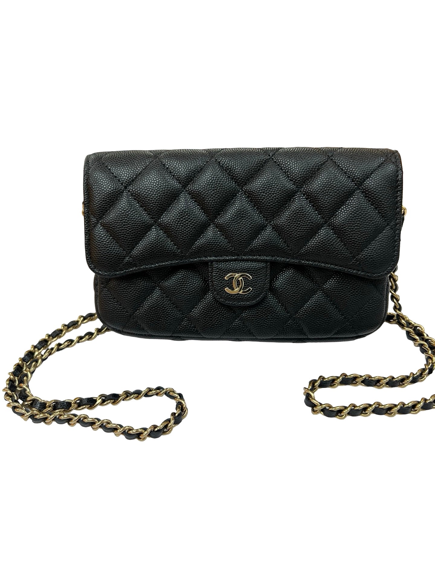 Used Chanel Caviar Skin Phone Bag Black GHW