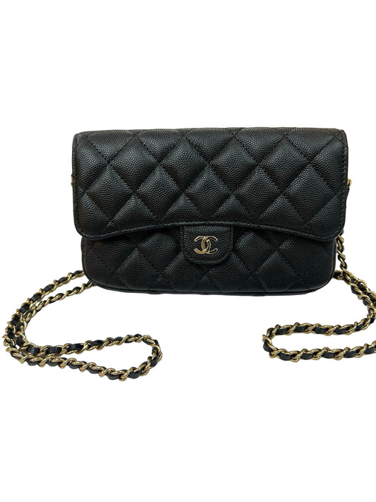 Used Chanel Caviar Skin Phone Bag Black GHW