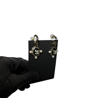 Used CHANEL Platinum Earrings Black GHW