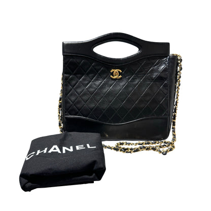 Used CHANEL Lambskin Leather Vintage 31 Small Handbag Black GHW