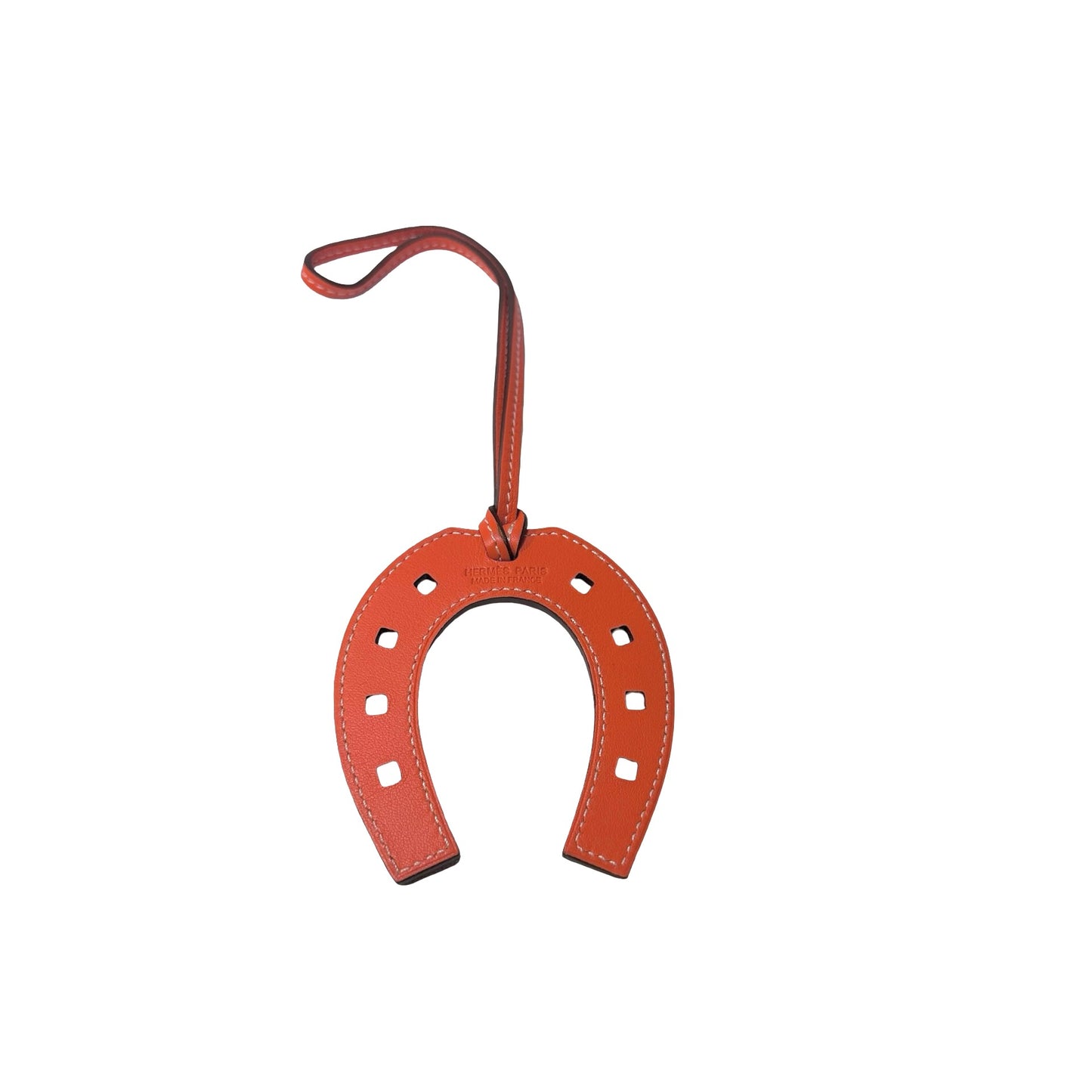 Used Hermès Lambskin Leather Houseshoe Bag Charm Orange (93)