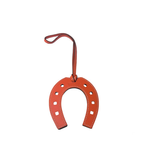Used Hermès Lambskin Leather Houseshoe Bag Charm Orange (93)