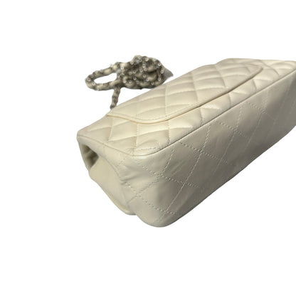 Used CHANEL Calfskin Leather Mini Flap Cross Body Bag PHW White