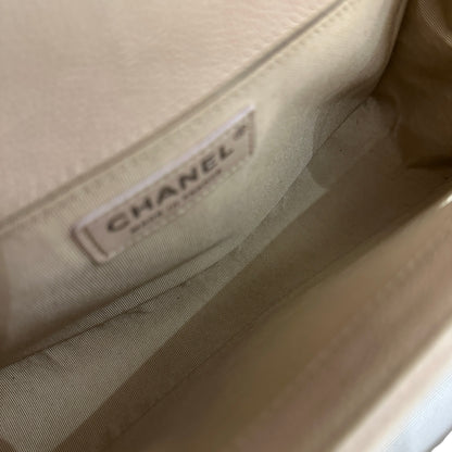 Used Chanel Caviar Leather Boy 25 Shoulder Bag Beige PHW
