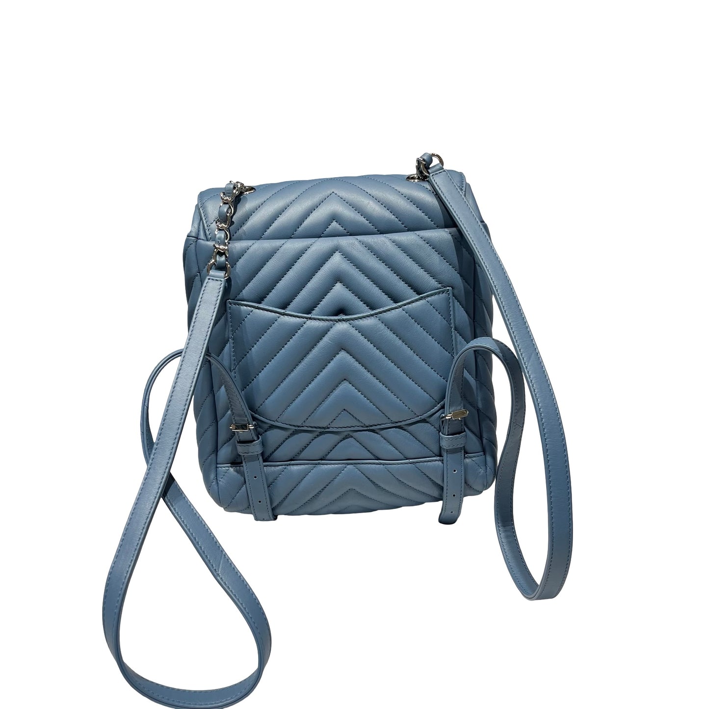 Used CHANEL Lambskin Leather Backpack Blue PHW