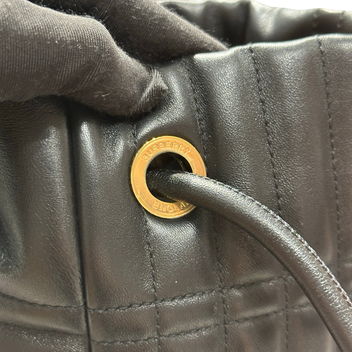Used BURBERRY Quilted Leather Lola Bucket Bag Black Gold