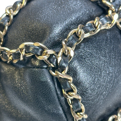 Used CHANEL Leather Drawstring Bag Drawstring Bag Black GHW