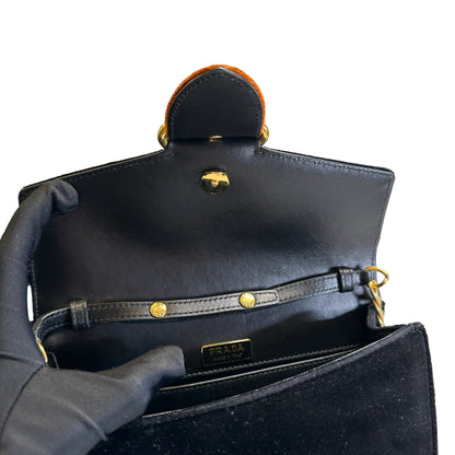 Used PRADA Velvet Velvet Buckle Bag Handbag Black Brown