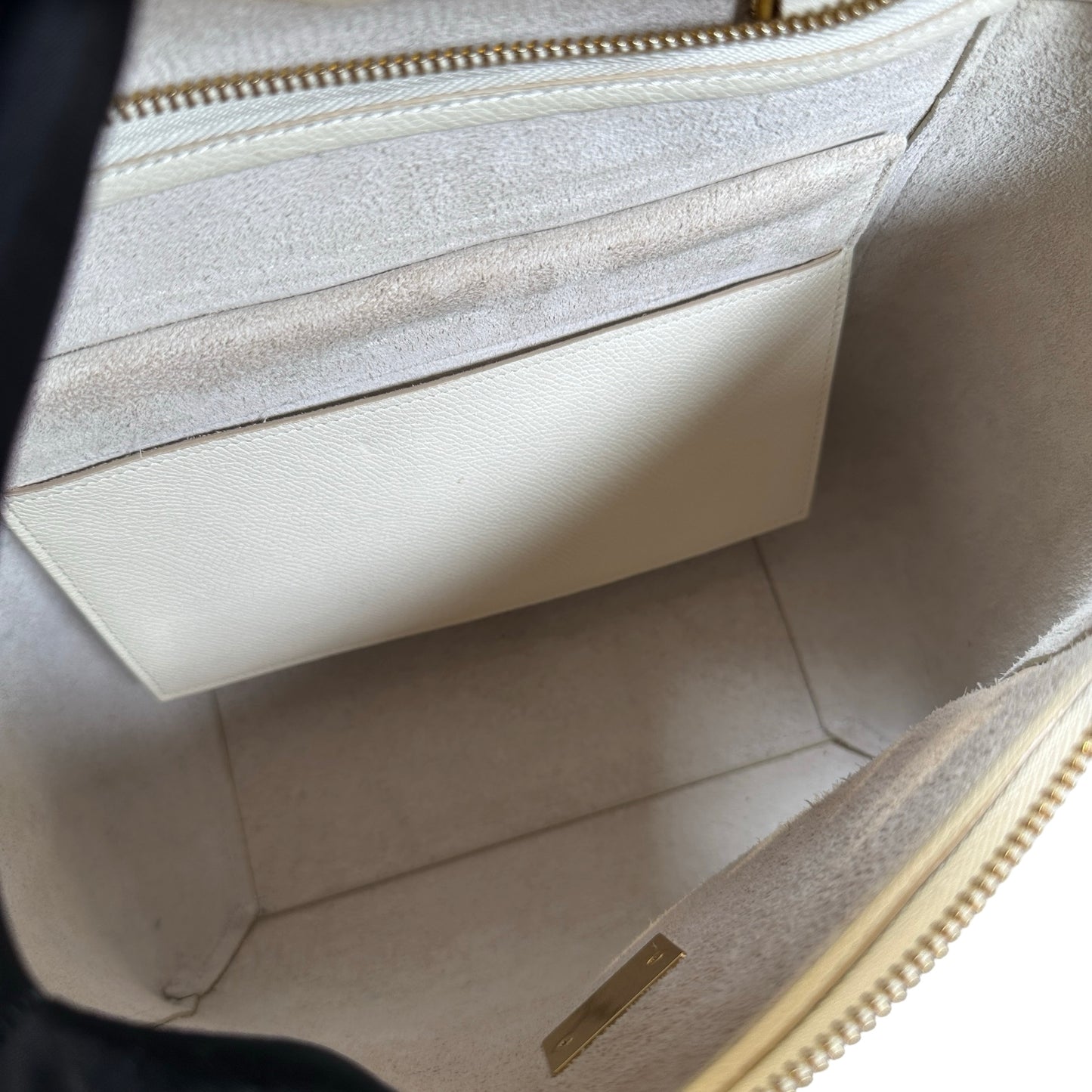 Used CELINE Grained Calfskin Belt Bag Handbag White GHW